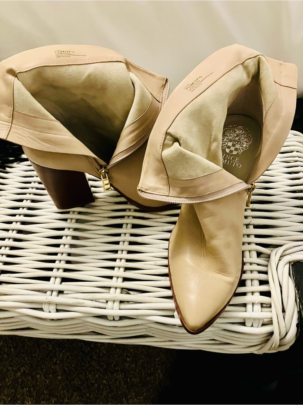 Vince Camuto Taupe Leather Ankle Boots with Block Heel - Picture 4 of 8